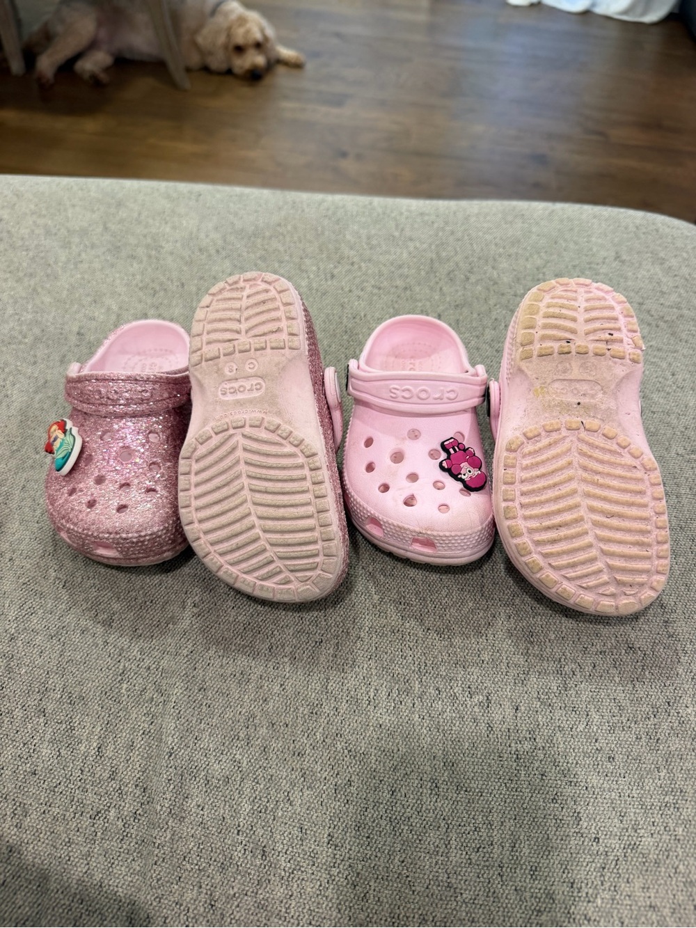 CROCS Kids' Pink Glitter and Light Pink Clog Duo with Jibbitz Charms - Picture 2 of 5